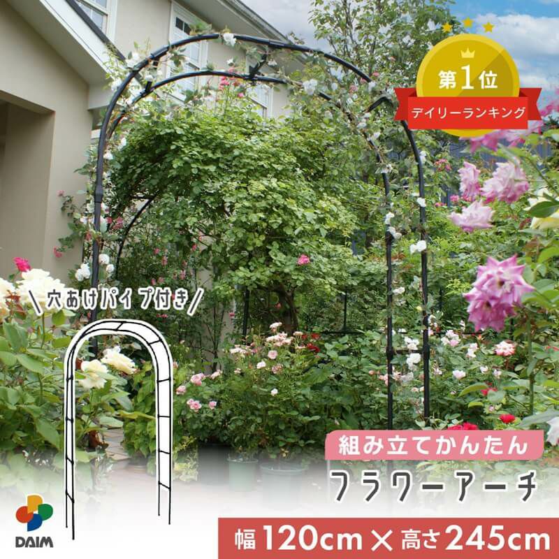 daim 組み立てかんたんフラワーアーチ W120-H ローズアーチ ガーデンアーチ つるバラ アーチ 誘引 薔薇 バラ diy ばら ガーデニング用品 菜園 組み立て 支柱 園芸 家庭菜園 花立て 庭園 おしゃれ 送料無料