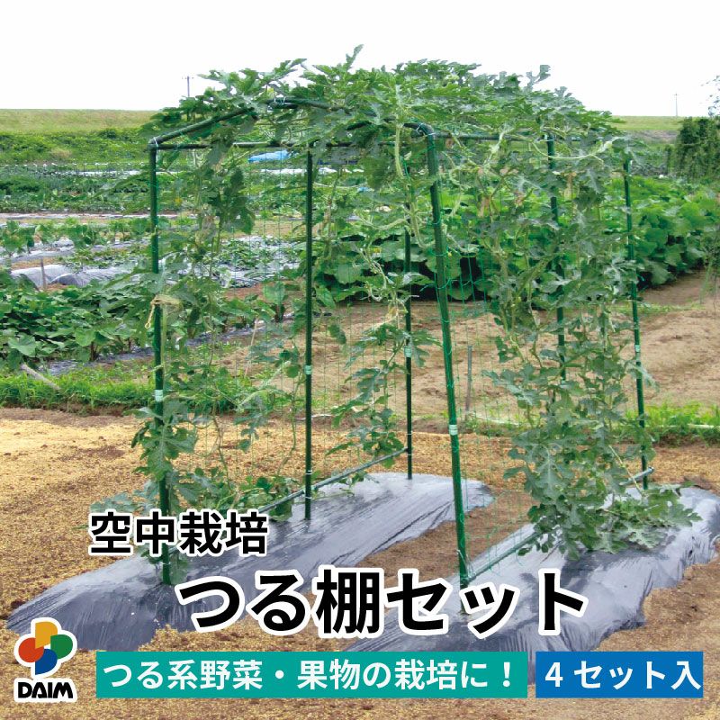 【ケース売り】【送料無料】空中栽培つる棚セット4セット入り【家庭菜園キュウリゴーヤエンドウ小玉スイカ小型カボチャ空中栽培園芸支柱用品キット野菜作り】