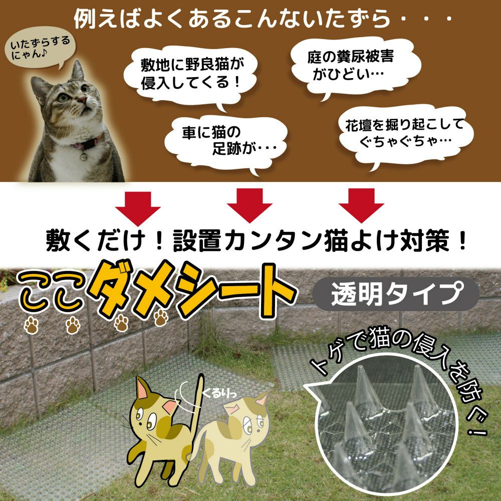 【ケース売り】【送料無料】猫よけここダメシート透明タイプ100枚入【猫よけ対策猫よけグッズ猫除けシートマットセットイタズラ防止野良猫対策】