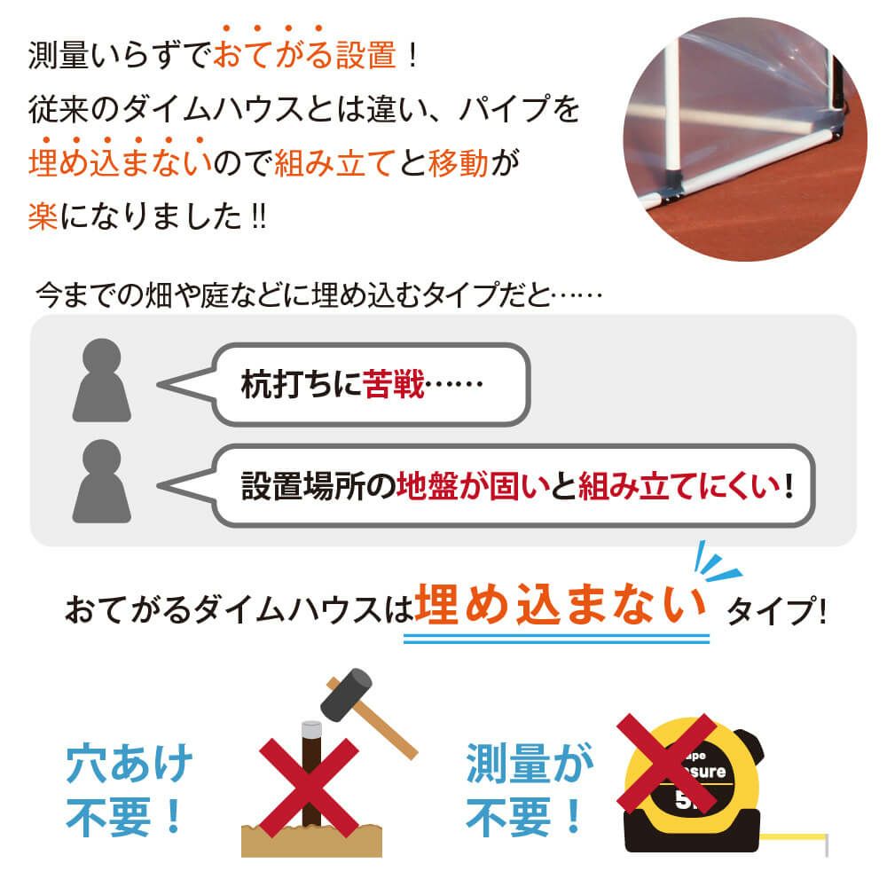 【送料無料】前後ドア付きで出入りらくらく！ビニールハウス★【ダイムハウス2坪用ドア付き】農業用ビニールを使用した本格的な菜園ハウス保温や鳥よけ、雨よけ対策に！家庭用家庭菜園