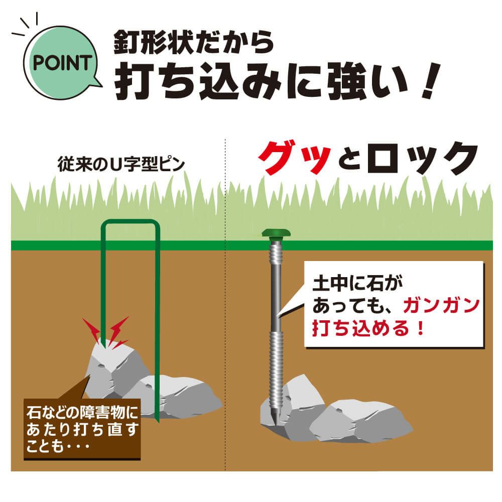 強い・抜けにくい・打ちやすい 人工芝のための押さえ釘 グッとロック長さ12cm 300本入